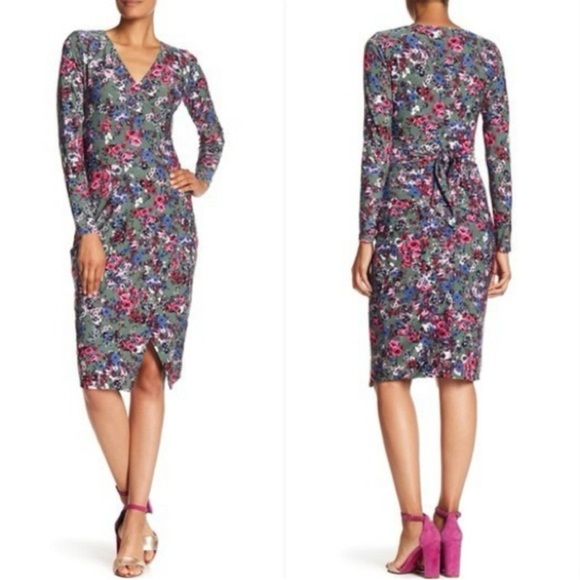 RACHEL Rachel Roy Dresses & Skirts - RACHEL ROY Surplice V-neck Floral Print Long Sleeve Belted Dress Womens Size XL